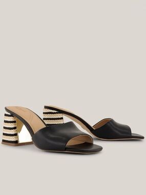Ted Baker The CHLOOE Black Leather Open-Toe Block Heel Mules size 8